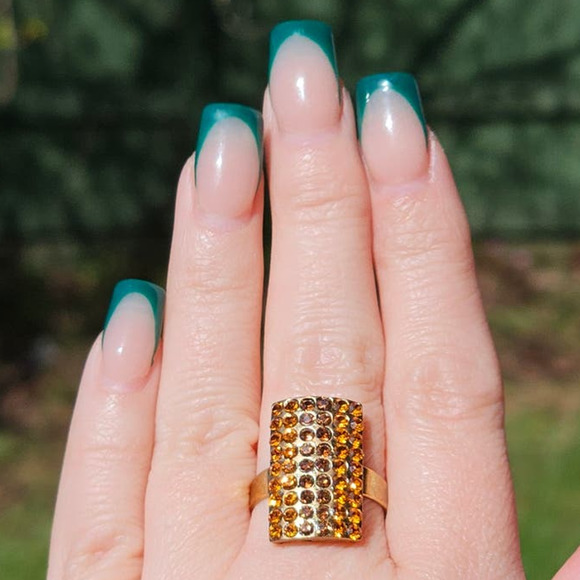 Signed EB Citrine‎ Rhinestone Adjustable Ring - Picture 3 of 5